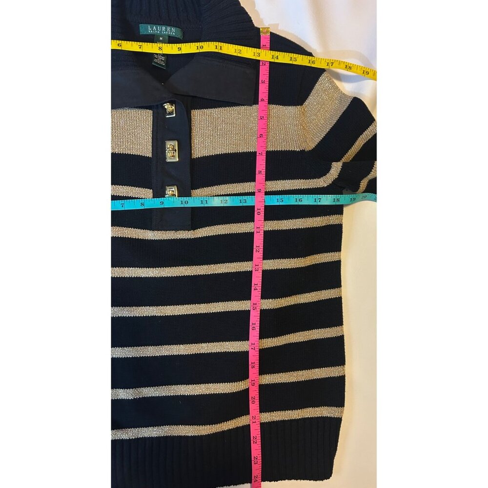 Lauren Ralph Lauren Sz M Black & Gold Stripe Pullover Sweater Nautical Old Money - Picture 4 of 7
